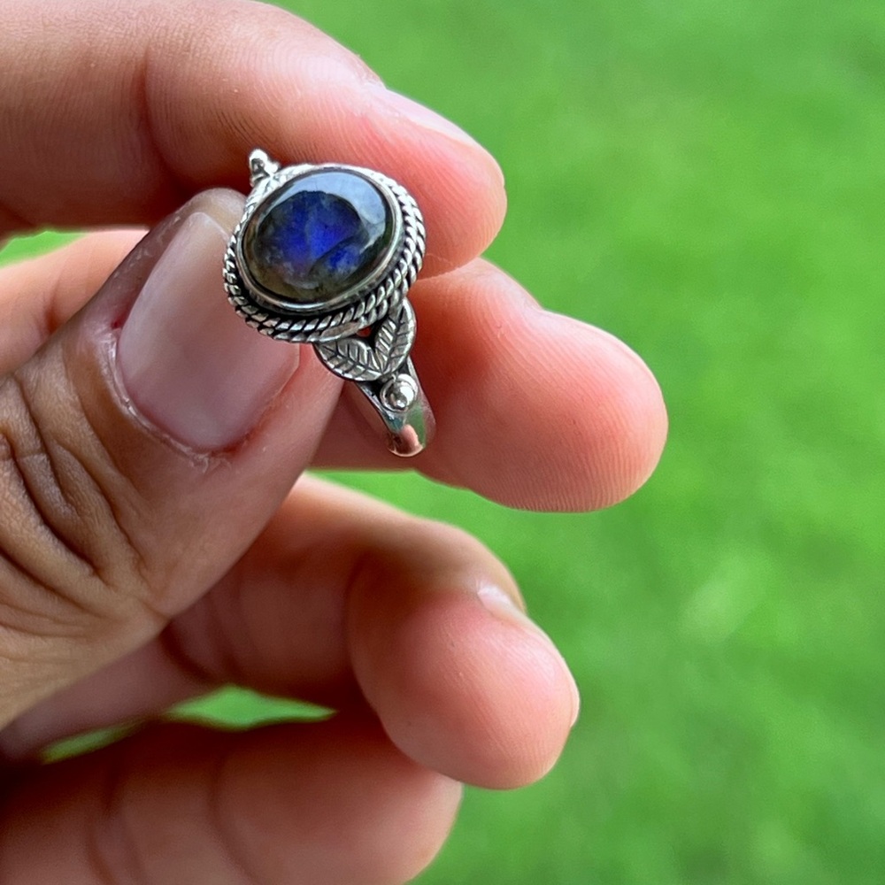 Silver and Laborite Stone Ring